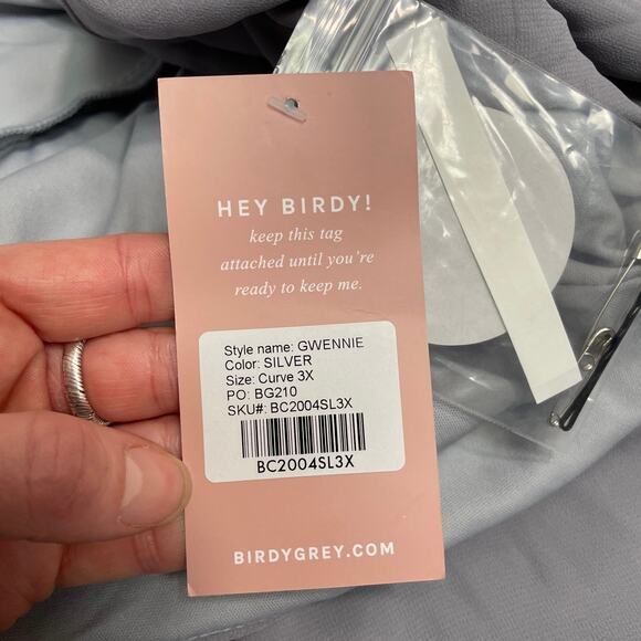 NWT Birdy Grey Gwennie Formal Bridesmaid Dress in Chiffon Silver Curve 3X - Picture 5 of 11